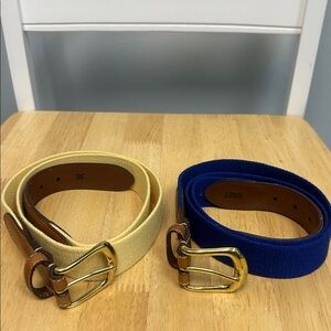 Bundle of 2 Torino Canvas/Leather Belts (Blue & Yellow) with Gold Brass Buckles